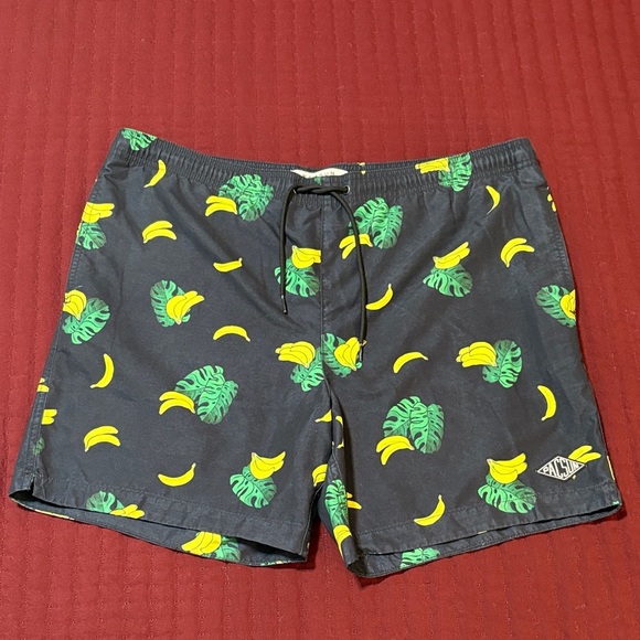 PacSun Men’s Black Swim Trunks with Banana and Leaf Print Size Large - Picture 1 of 13